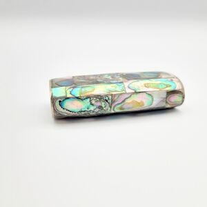 Vintage Alpaca Silver Lighter Case with Abalone Shell Inlay Mother of Pearl